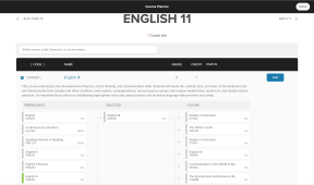 English 11 course details. There is a description of English 11, a list of prerequisites, which course was selected, and how that course impacts future course selections